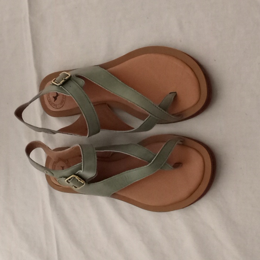 GEE'WAWA Handmade Green Leather Sandals, size 7 - Picture 2 of 7